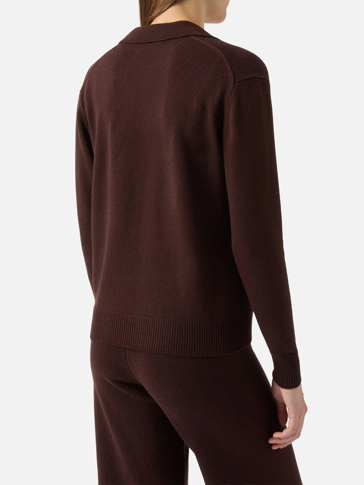 Brown Eze wool sweater with polo collar