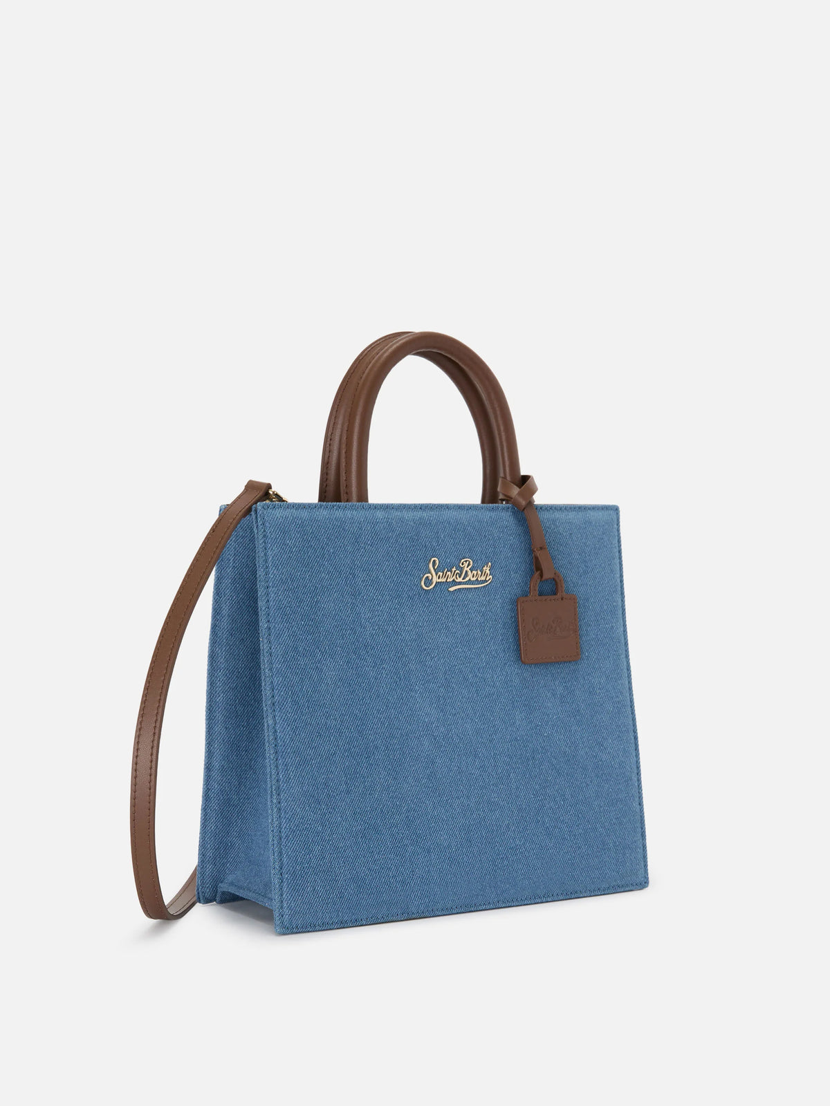 Structured Shop Midi bag in denim with leather details