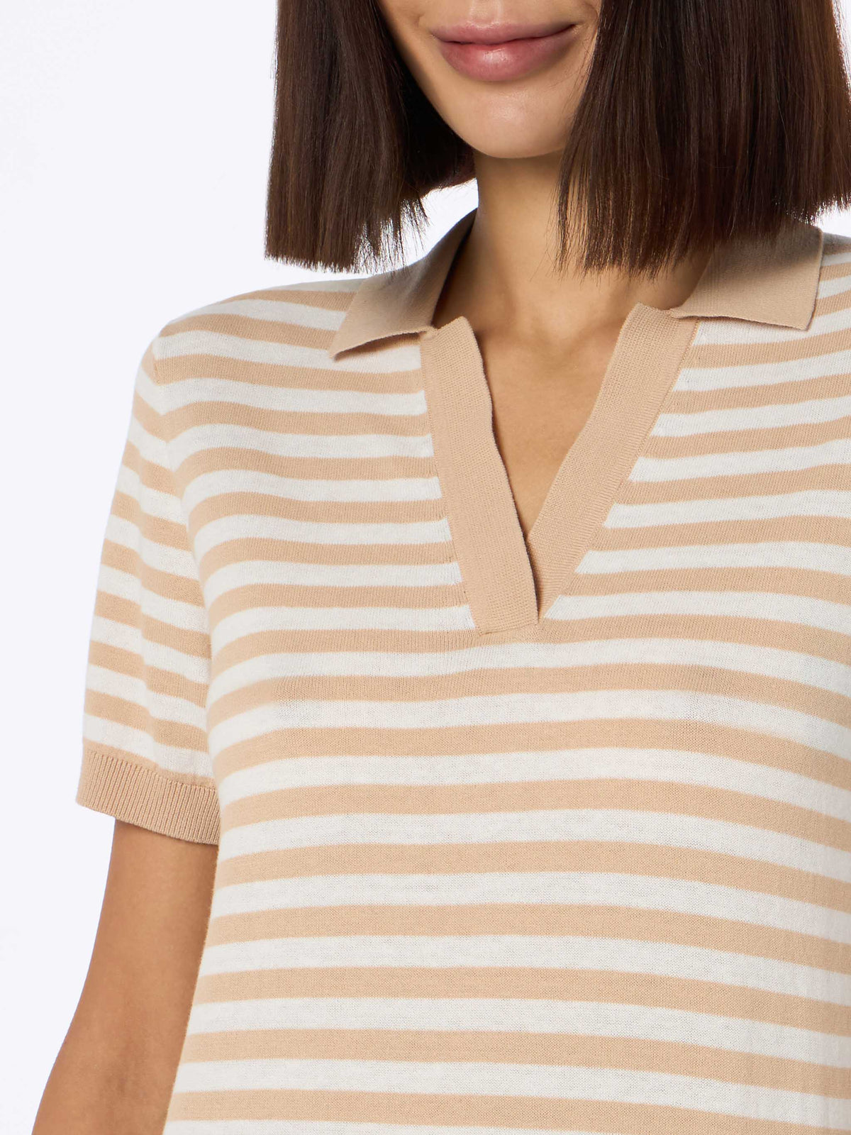Evonne beige and white striped knitted polo