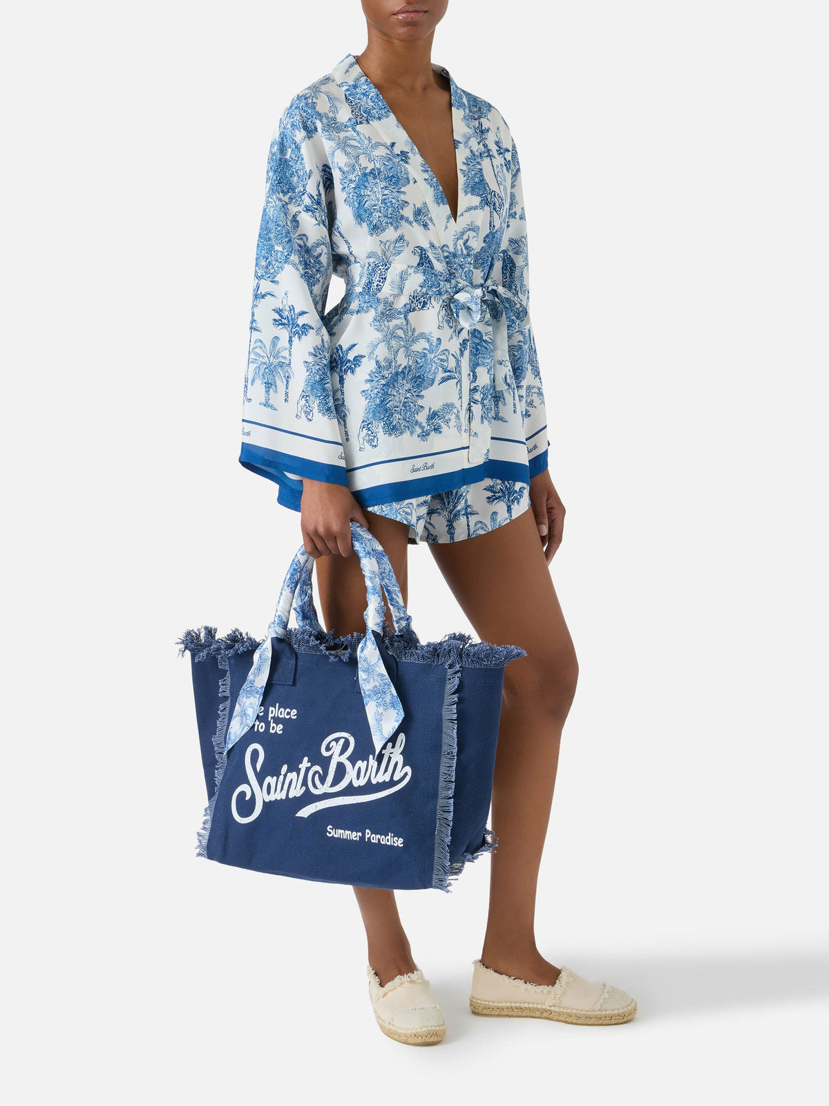 Aidan beach towel with toile de Jouy print and logo| Special edition