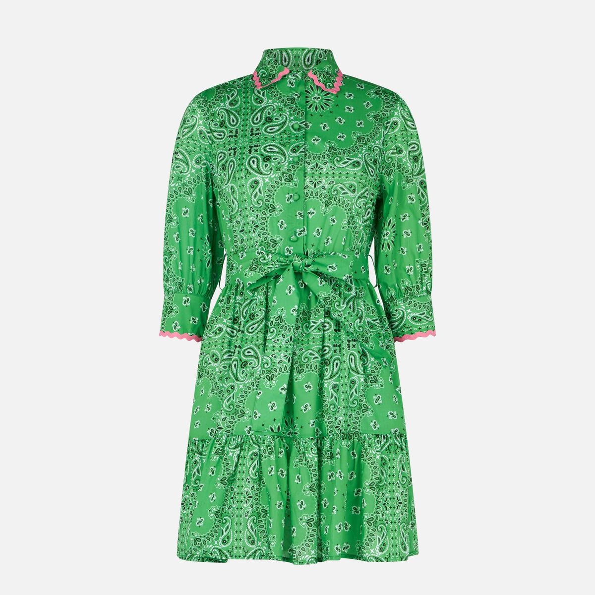 Cotton short dress Daisi with bandana print and embroideries