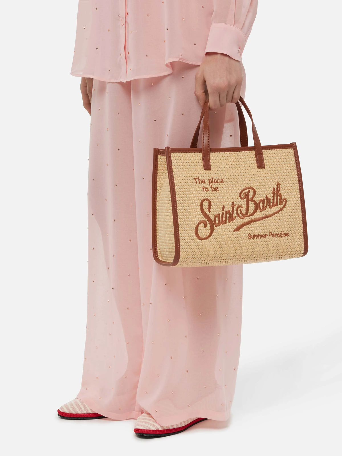 Vivian Mid Straw beige straw effect handbag