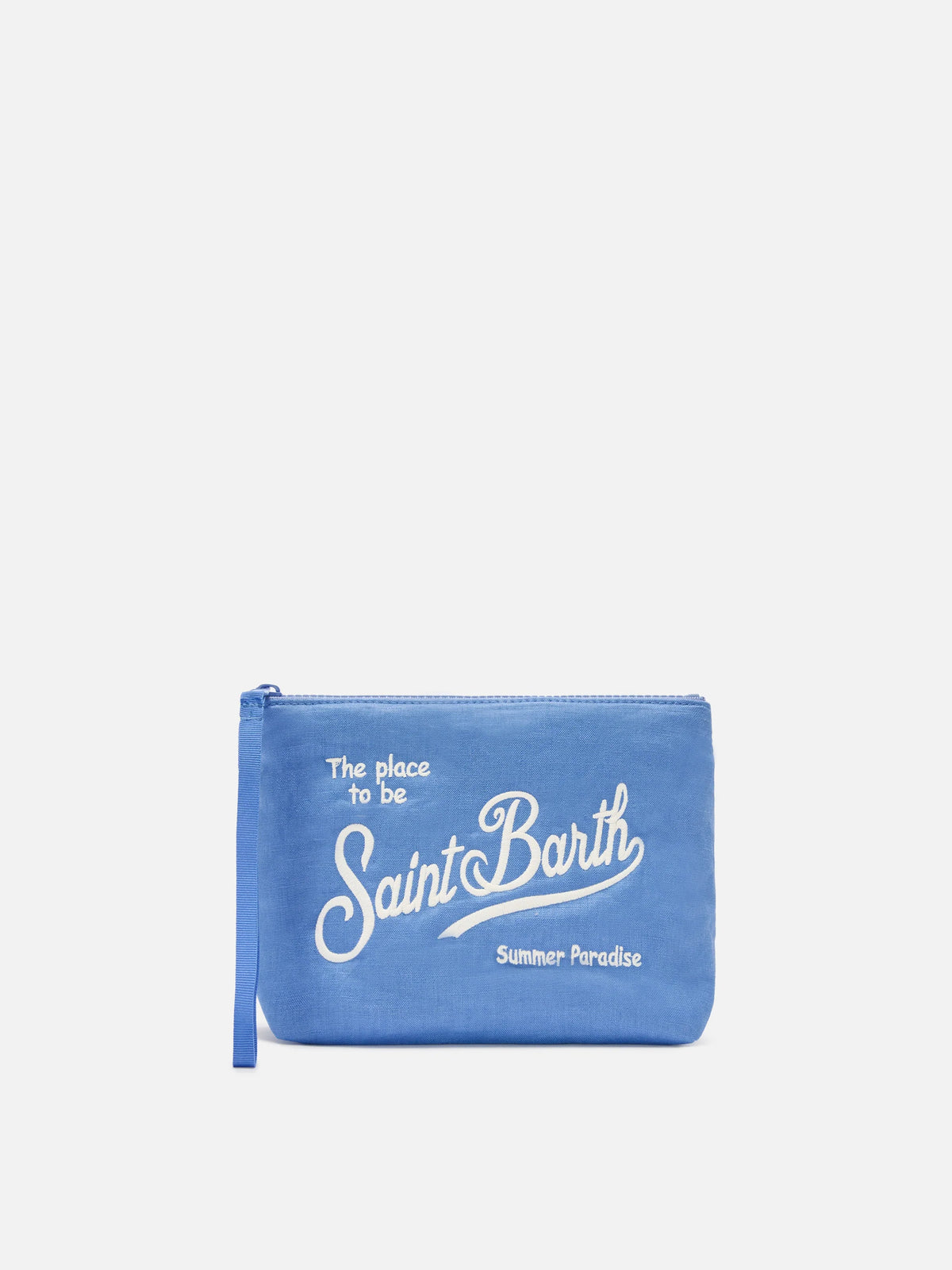 Aline light blue solid color linen pouch