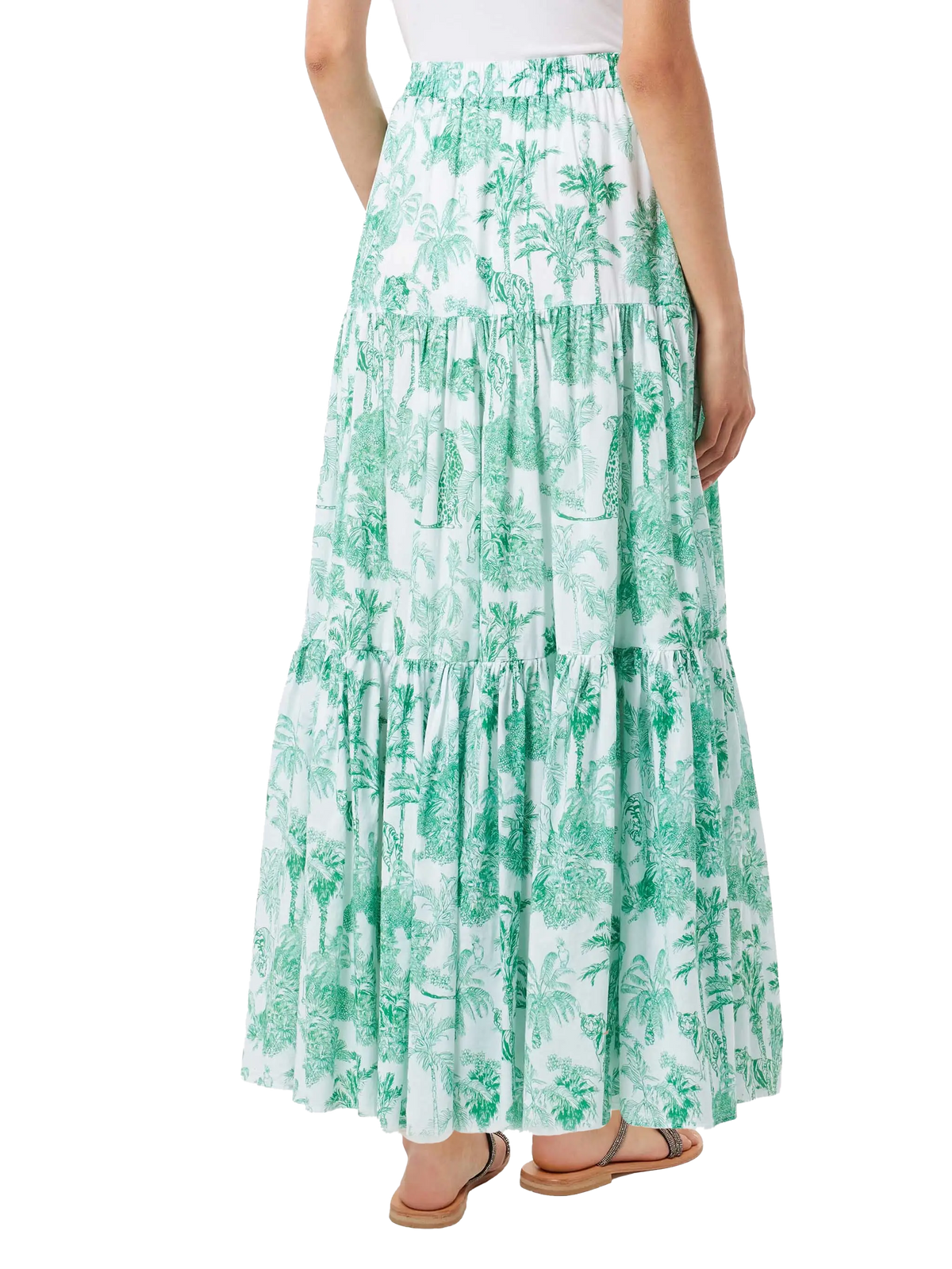 Green Rambla long skirt with jungle print