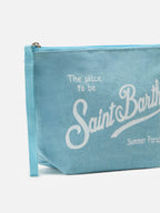 Aline light blue solid color linen pouch