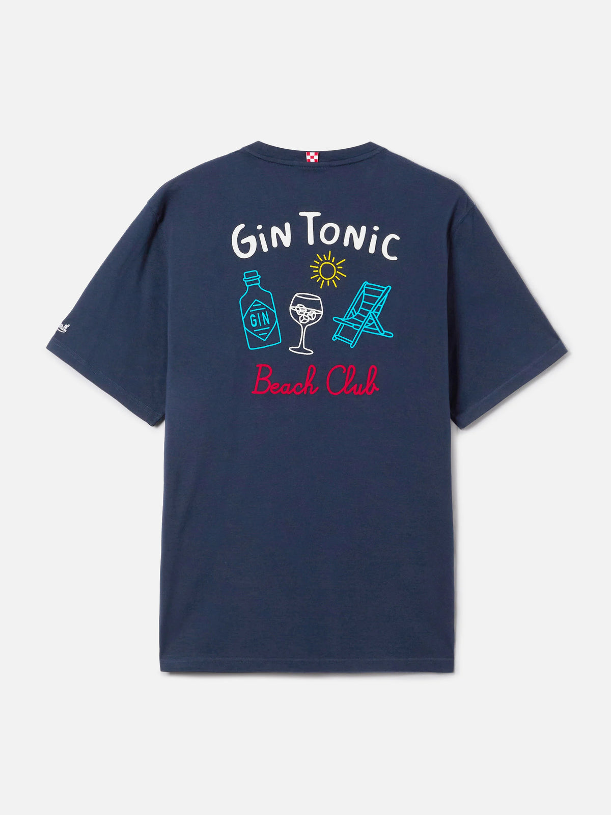 Blue Portland t-shirt with Gin Tonic Beach Club front/back embroidery
