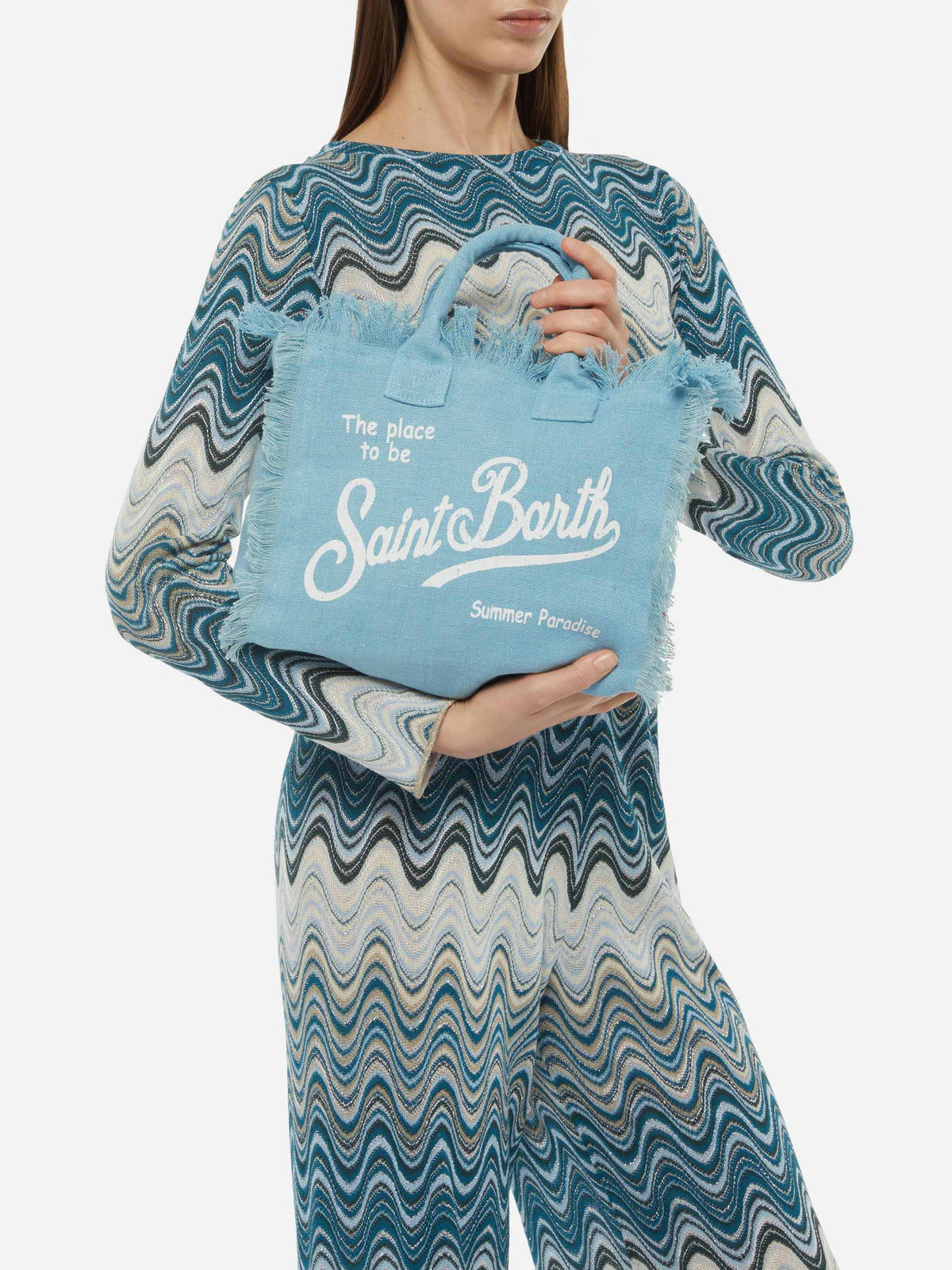 Colette light blue handbag in 100% LINEN