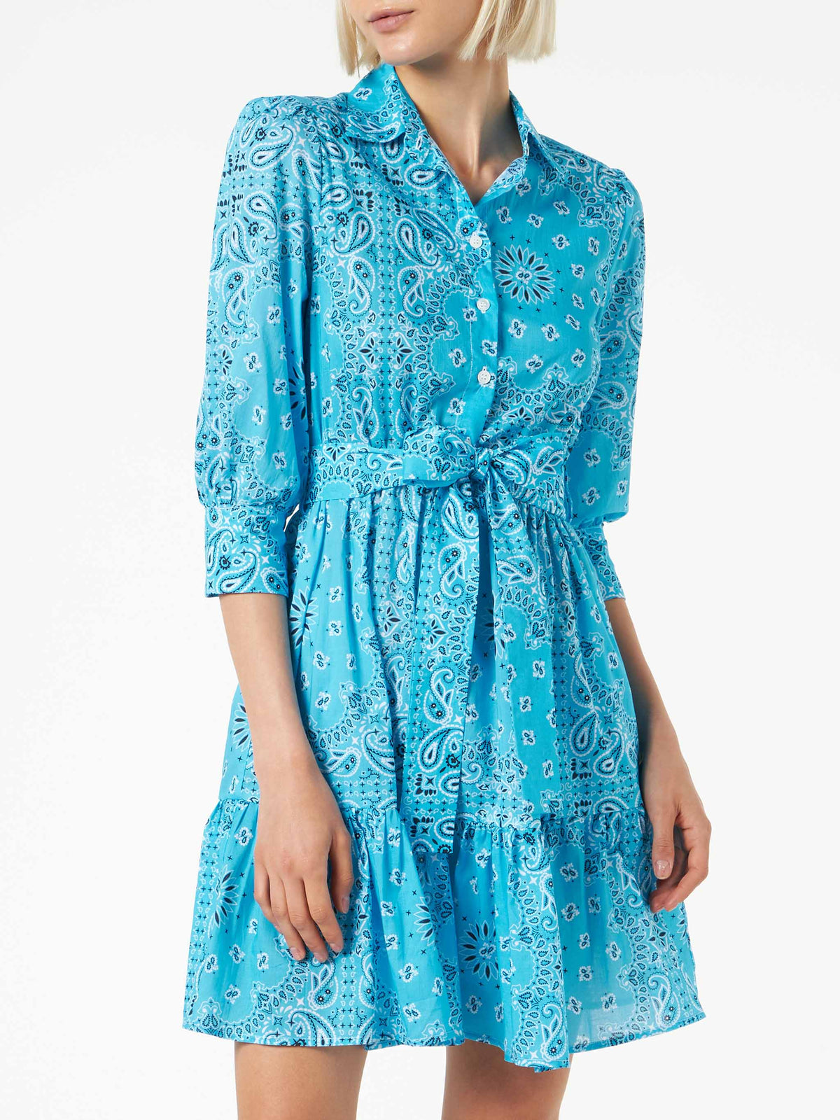 Bandana print cotton short dress Daisi with embroideries