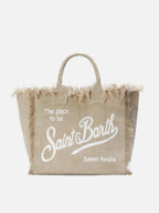 Beige solid color linen Vanity regular bag