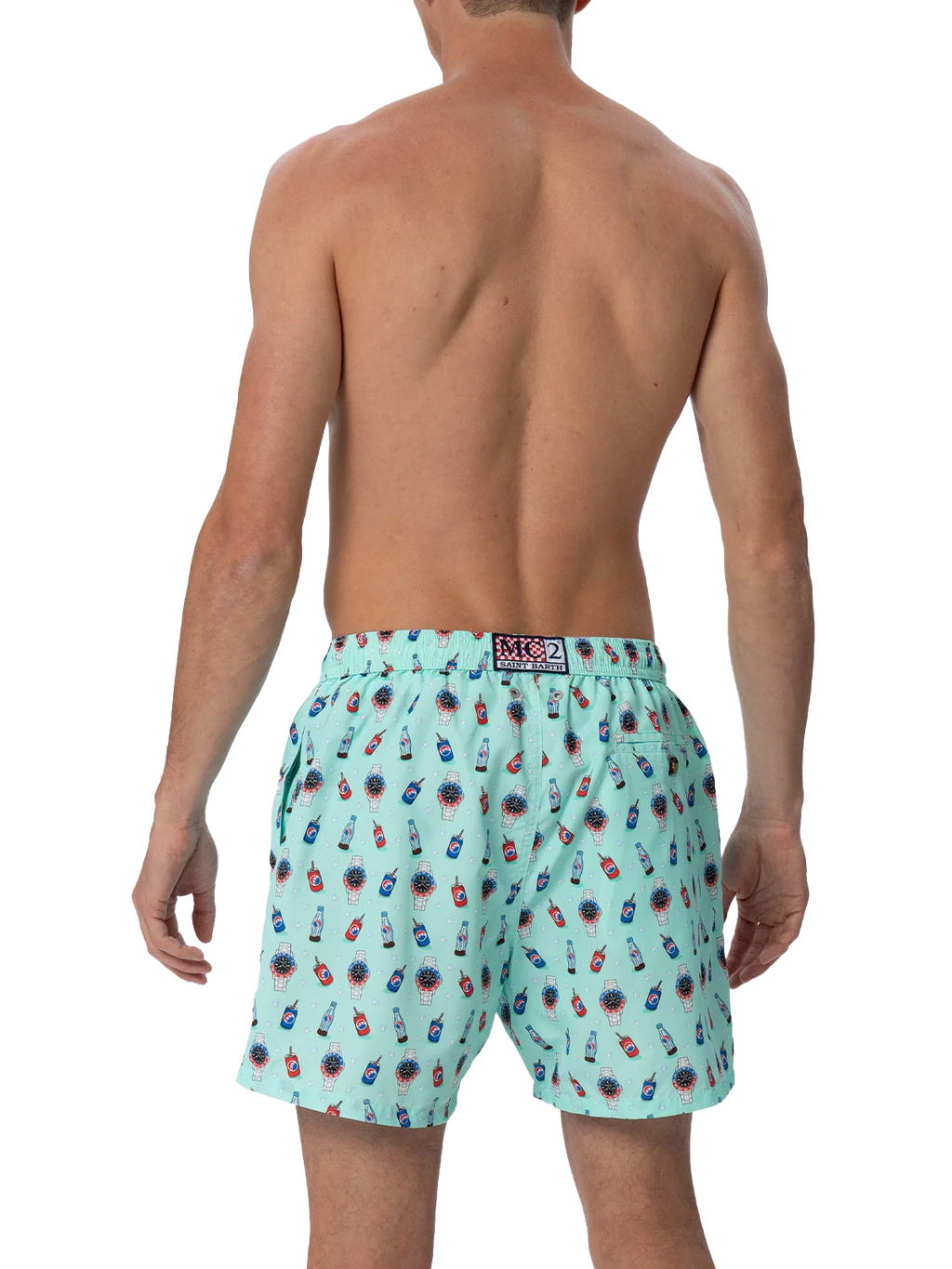 Lighting Micro Fantasy green watches and drinks print swim shorts