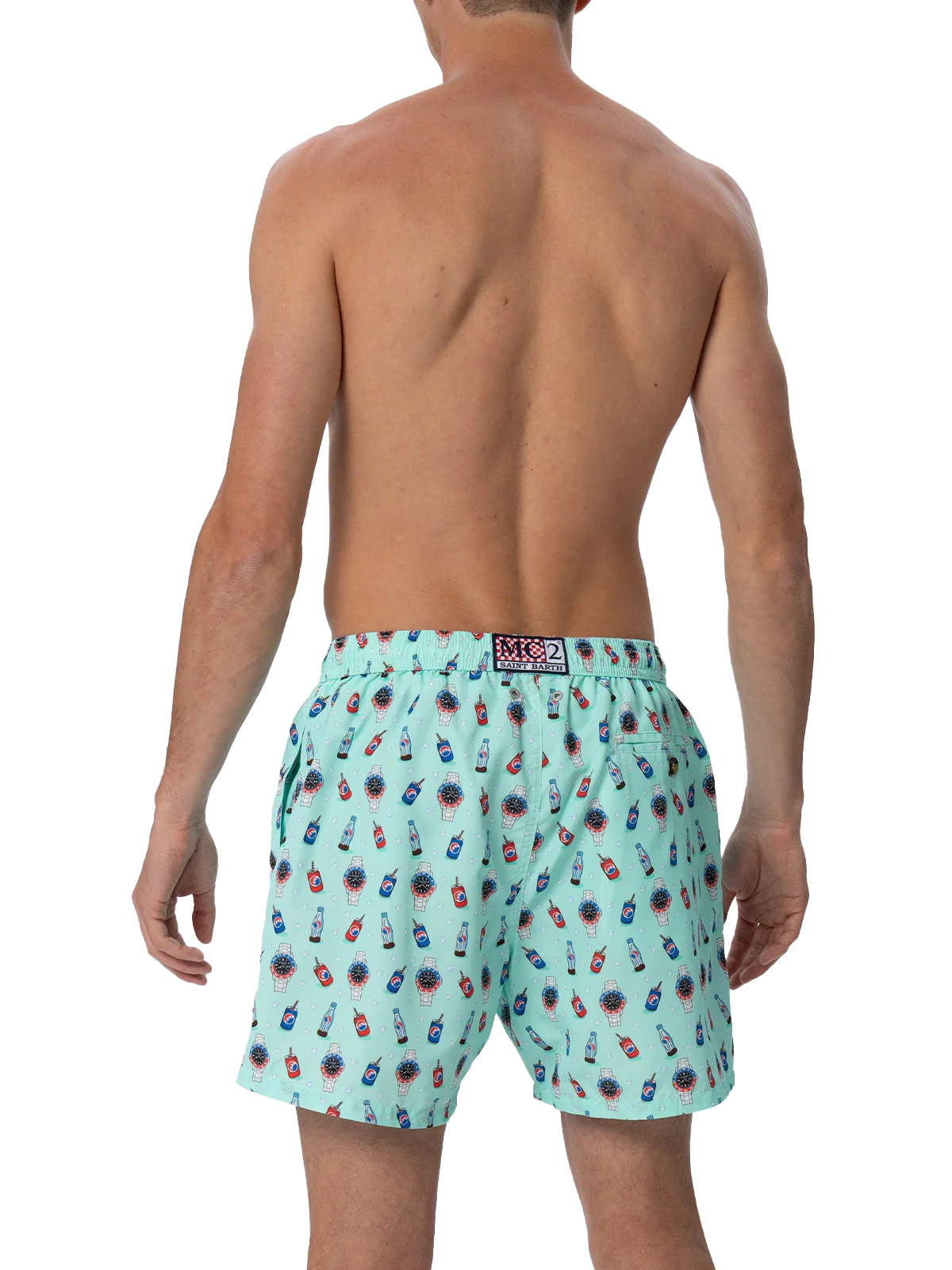 Lighting Micro Fantasy green watches and drinks print swim shorts