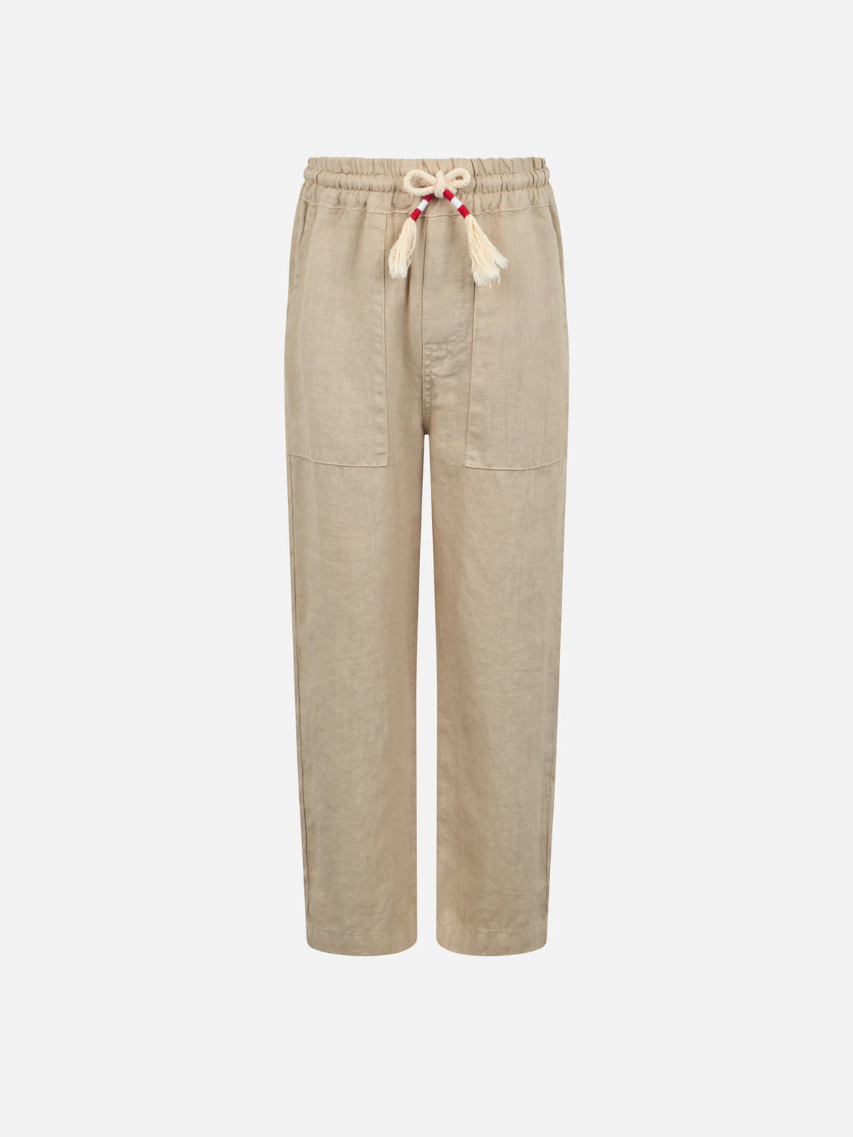 Boy beige linen Calais Jr pants with drawstring