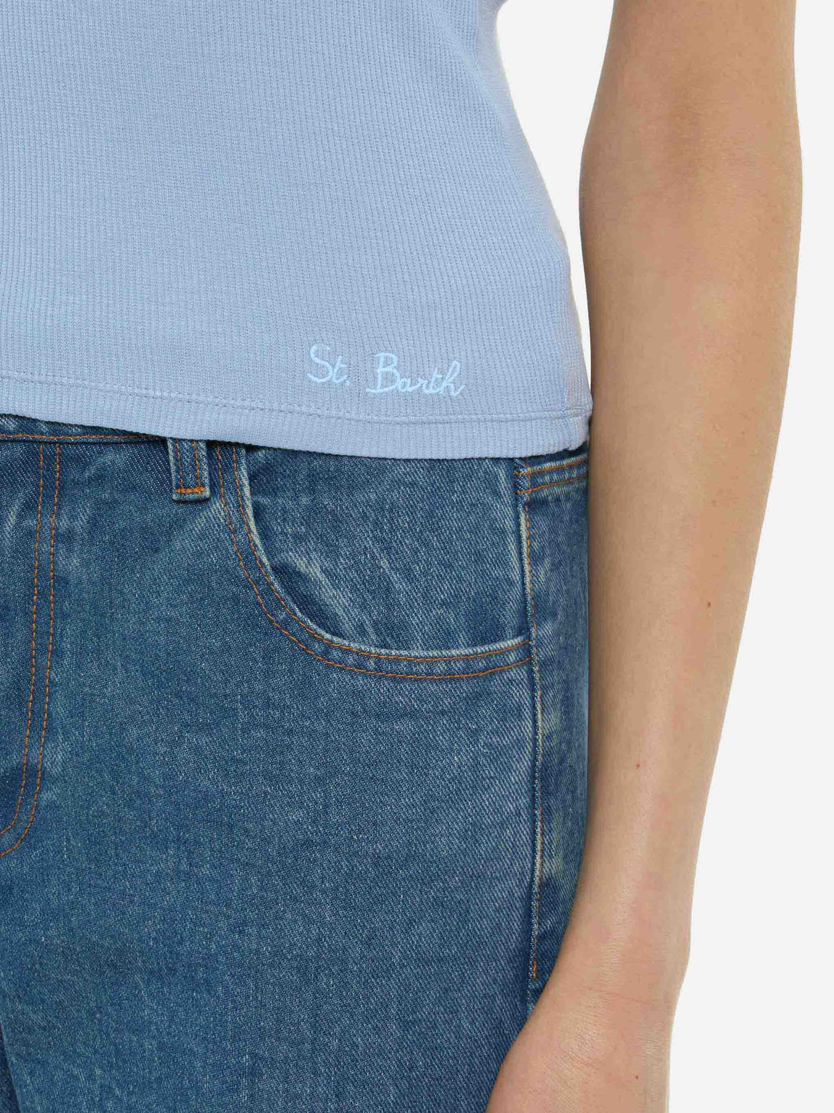 Ada dusty blue ribbed cotton tank top