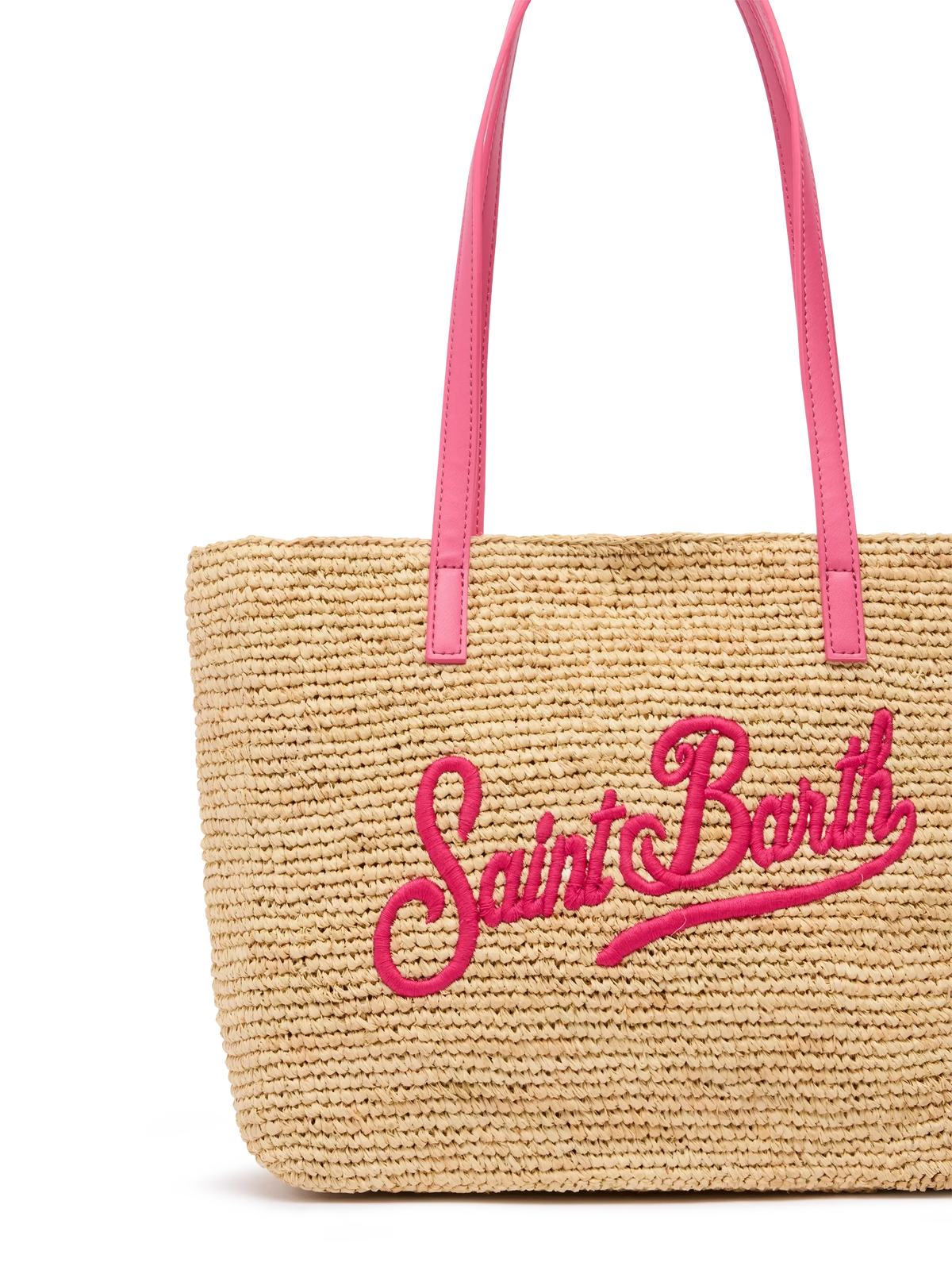 Beige Raffia City Mid bag with Saint Barth embroidered logo