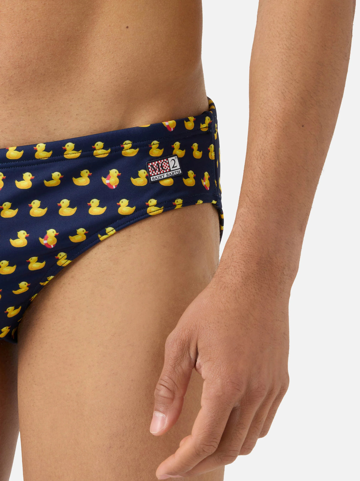 Cayo navy swim briefs with duck print