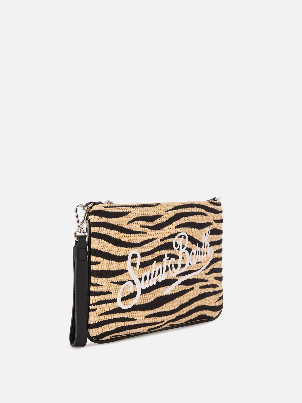 Parisienne embroidered zebra pouch with removable strap