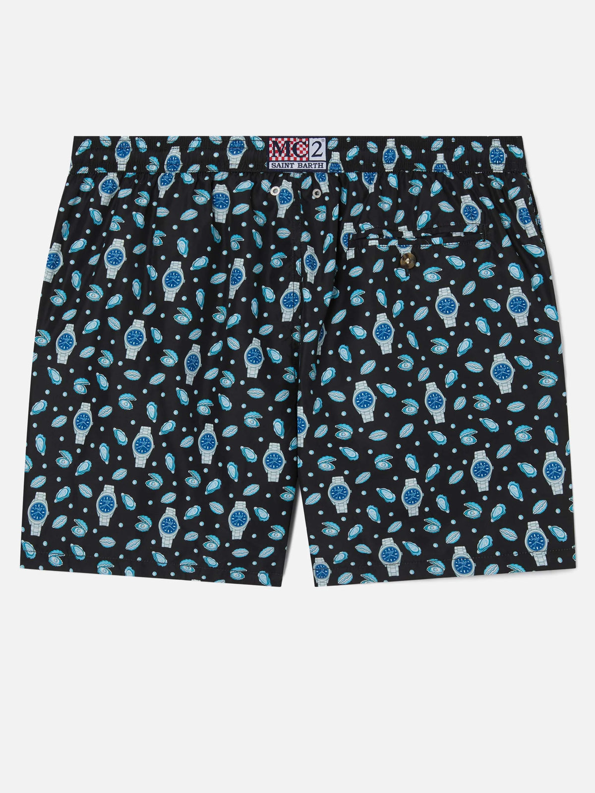 Black Lighting Micro swim shorts with oysters and watches all-over print