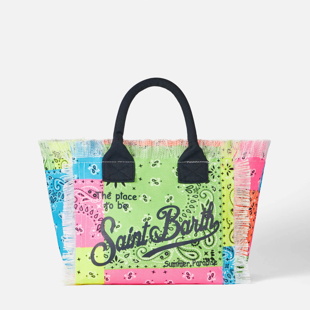 Colette multicolor fluo bandanna print canvas handbag