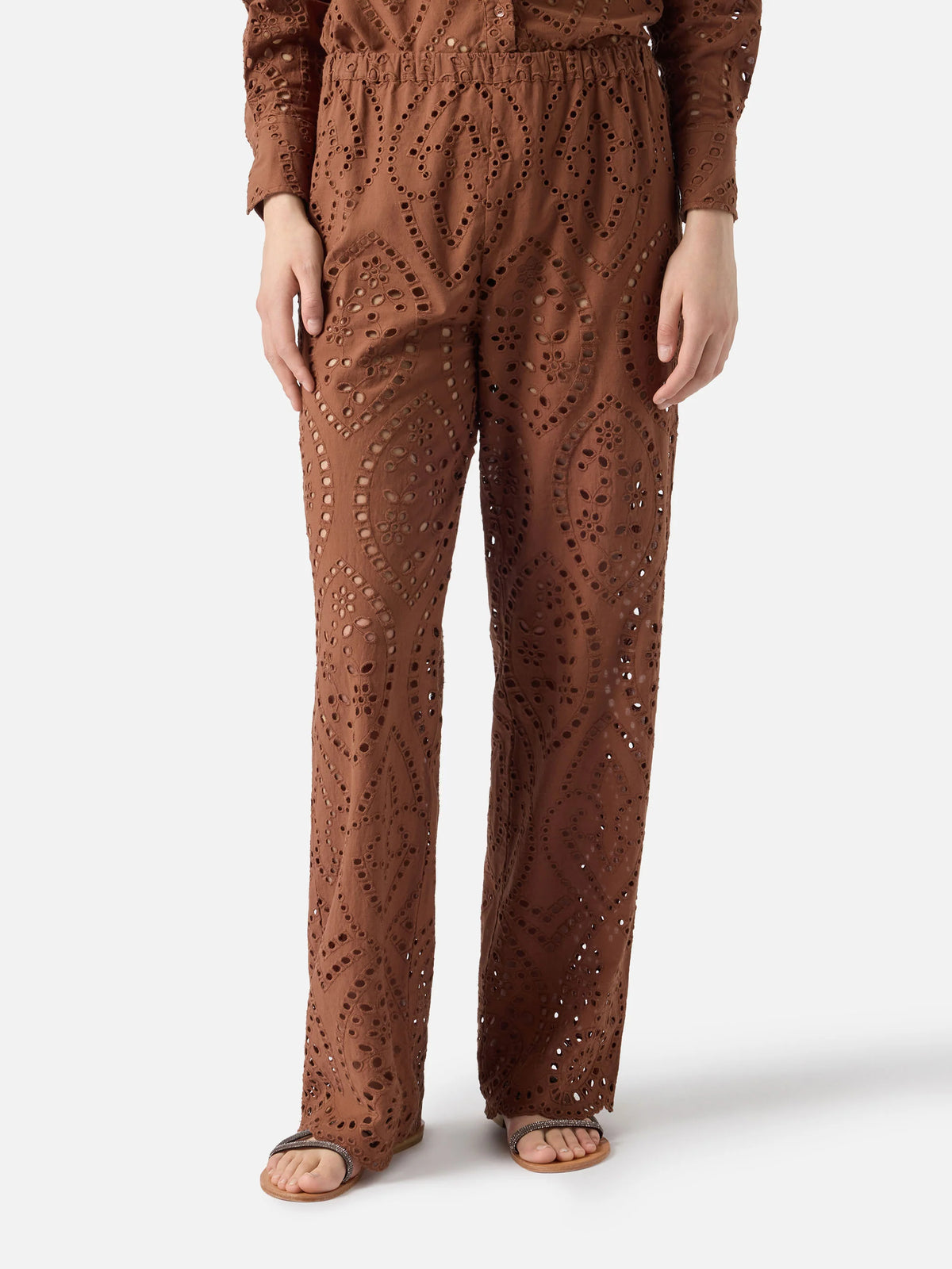 Brown Nyra broderie anglaise mini skirt