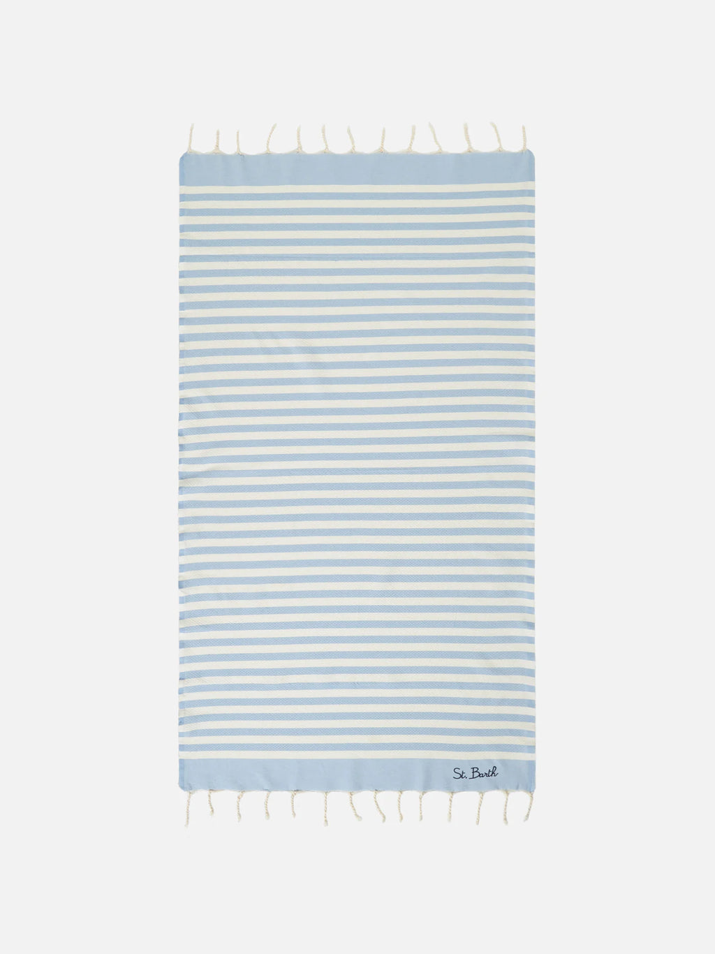 Fabric bracelet with light blue stripes and embroidery