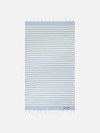 Fabric bracelet with light blue stripes and embroidery