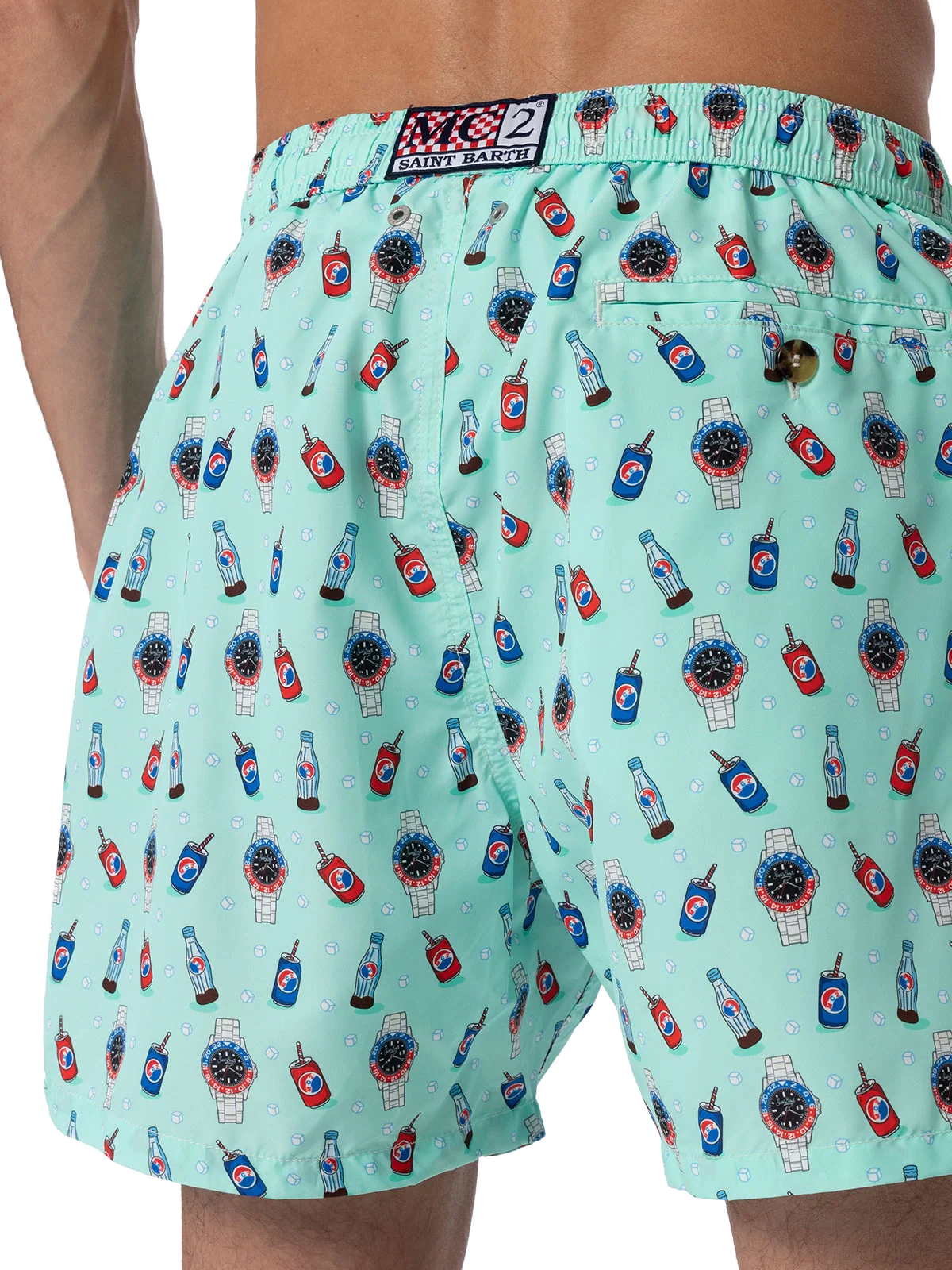 Lighting Micro Fantasy green watches and drinks print swim shorts