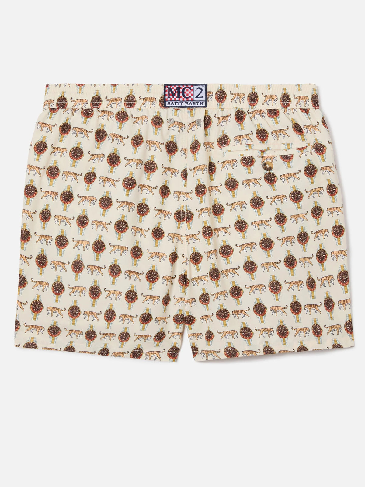 Beige Lighting Micro swim shorts with wild watch print