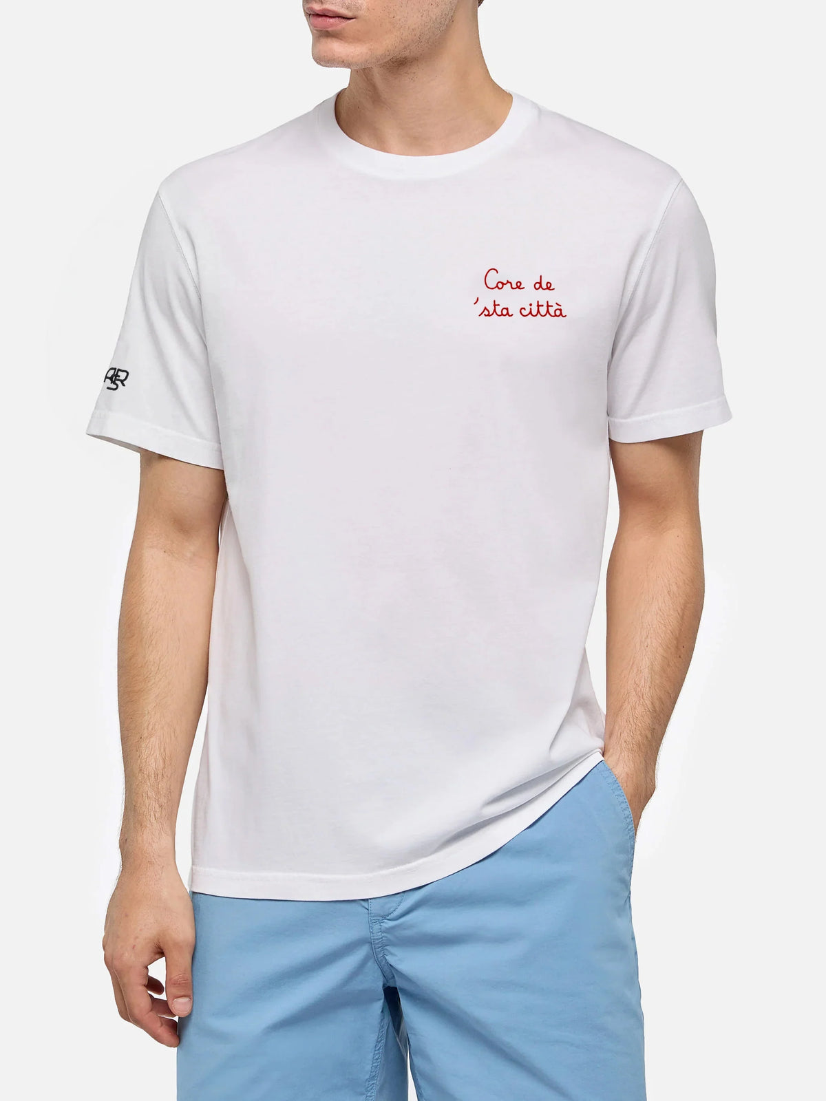 Classic fit cotton jersey t-shirt Portofino with Core de 'sta città embroidery | AS ROMA SPECIAL EDITION