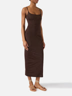 Long Evy dress in brown with degradé-effect strass