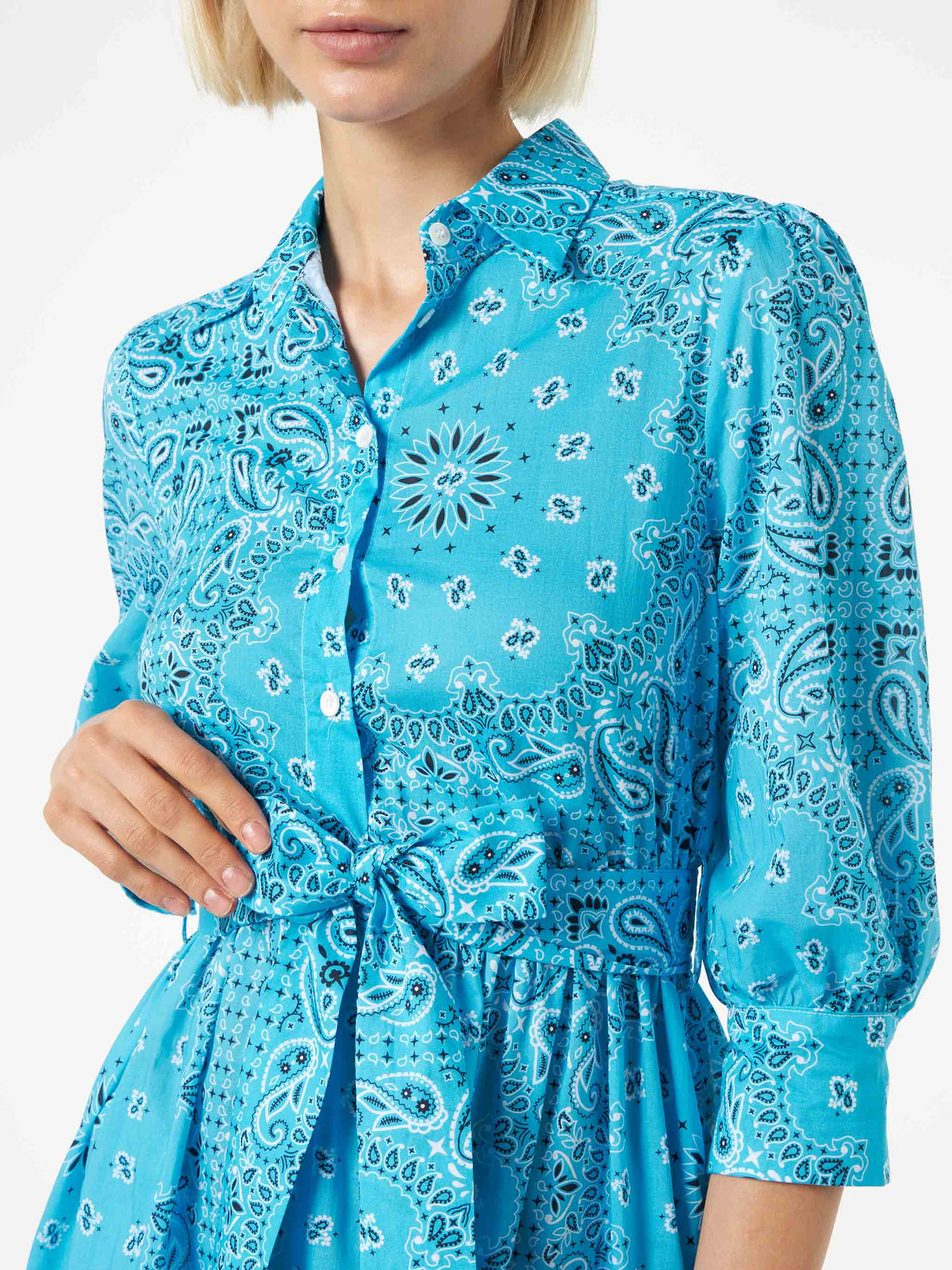 Bandana print cotton short dress Daisi with embroideries