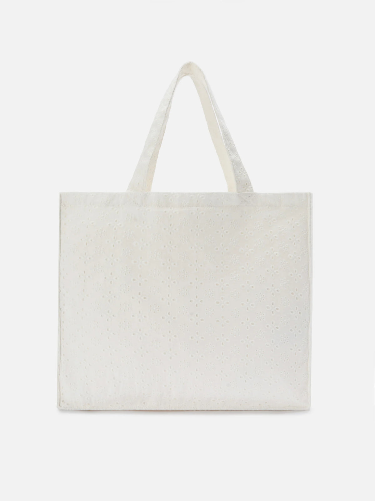 Essential white broderie anglaise cotton tote bag with contrasting logo