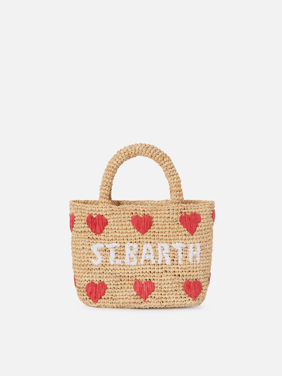 Beach mini raffia bag with embroidered hearts