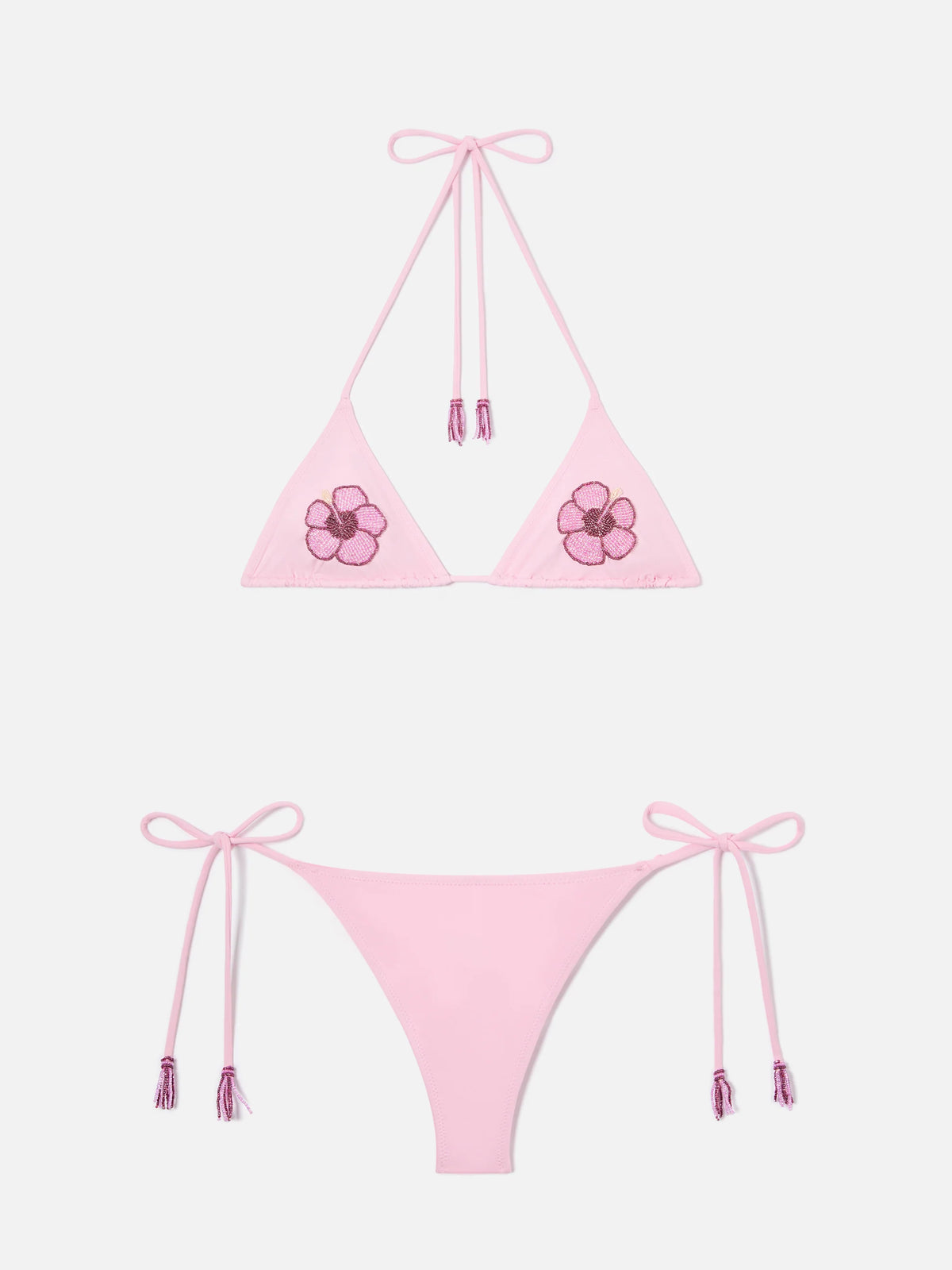 Bikini Maleah triangle in pink with floral bead embellishments