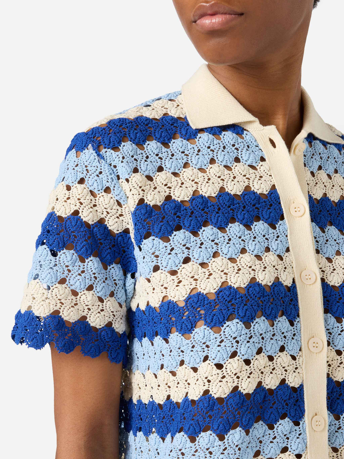 Monet crochet-effect cotton knit polo with striped pattern