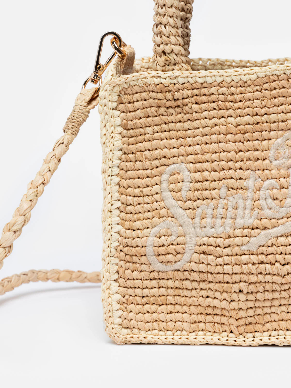 Beige Mini Vanity Raffia bag with Saint Barth embroidery