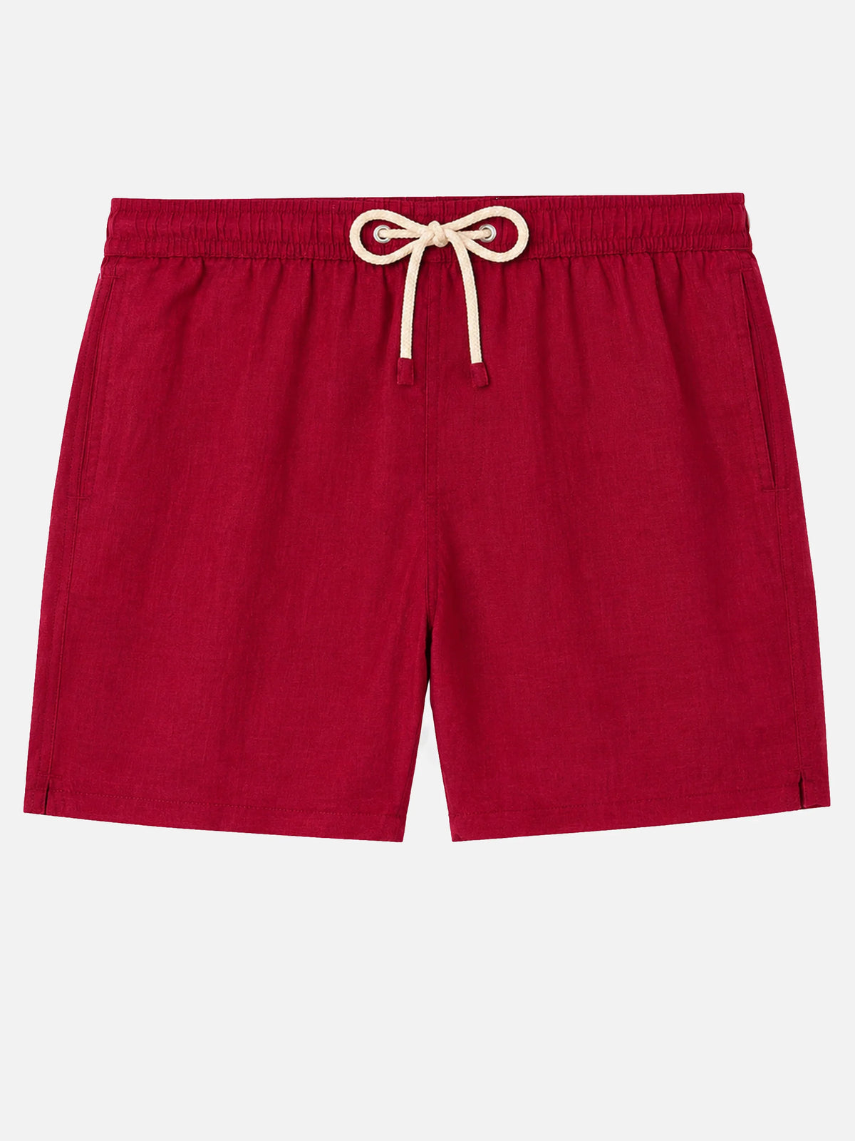 Gustavia burgundy plain-color linen swim shorts