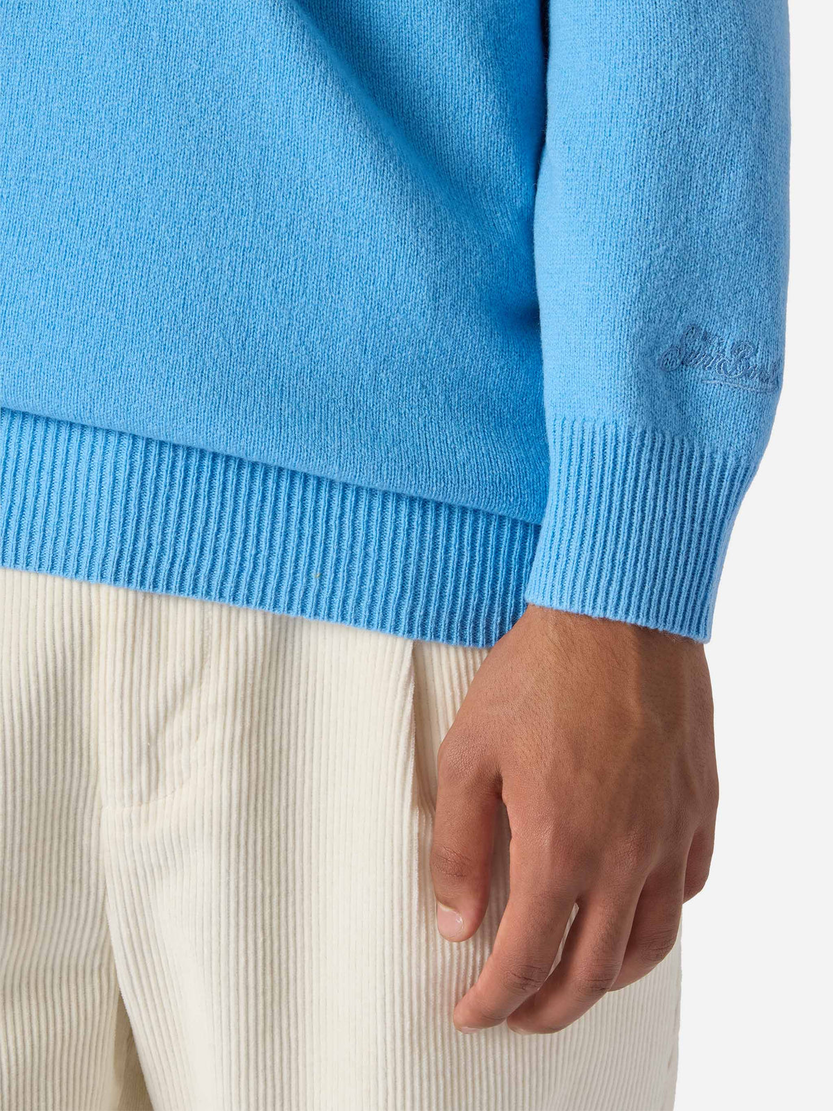 Jermyn half-zip sweater in 100% lambswool powder blue