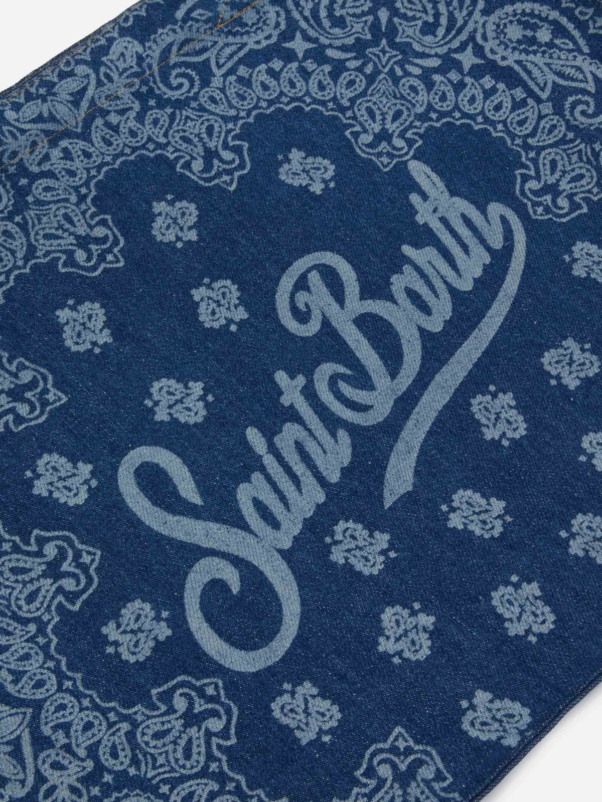 Essential denim tote bag with bandana print and contrasting logo