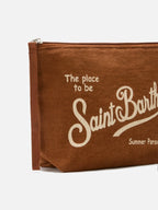 Aline brown solid color linen pouch
