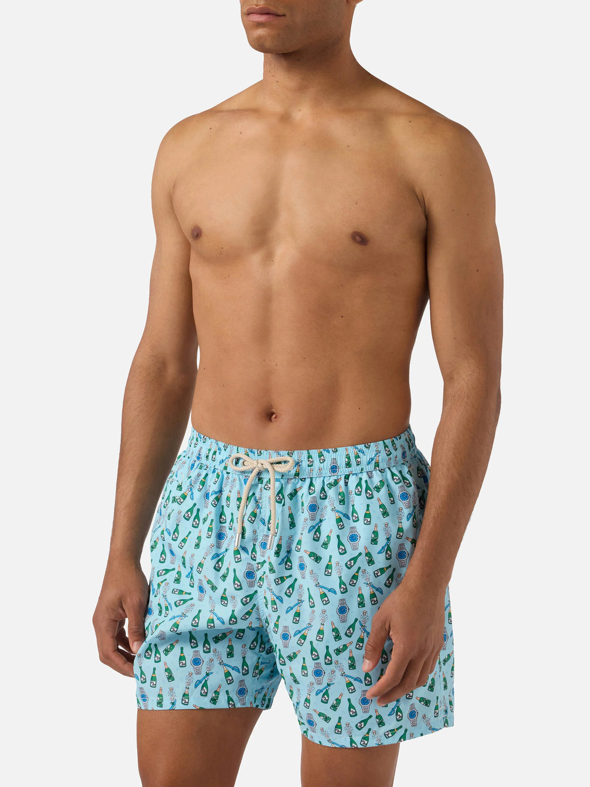 Light blue Lighting Micro swim shorts with watch sabrage print