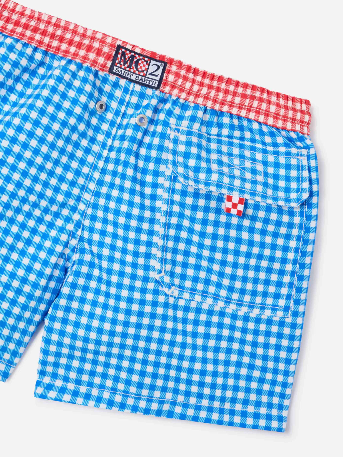 Boy swim shorts with gingham print