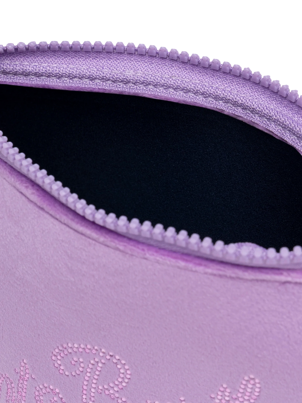 Aline lilac velvet pochette with Saint Barth rhinestone logo