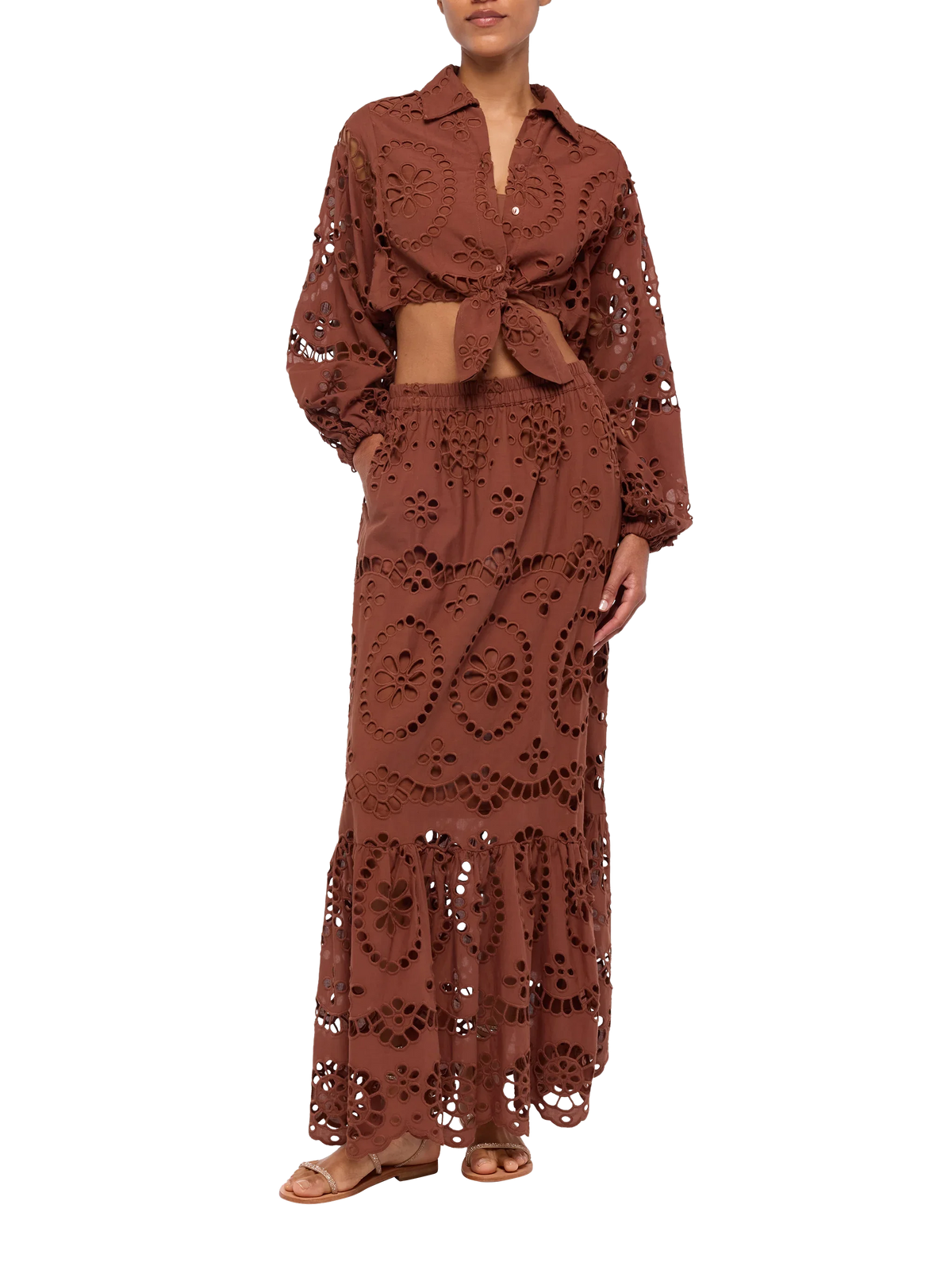 Jenny camel brown cotton Sangallo skirt