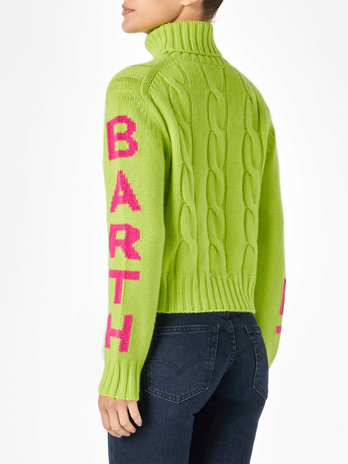 Adler fluo yellow cable-knit turtleneck sweater