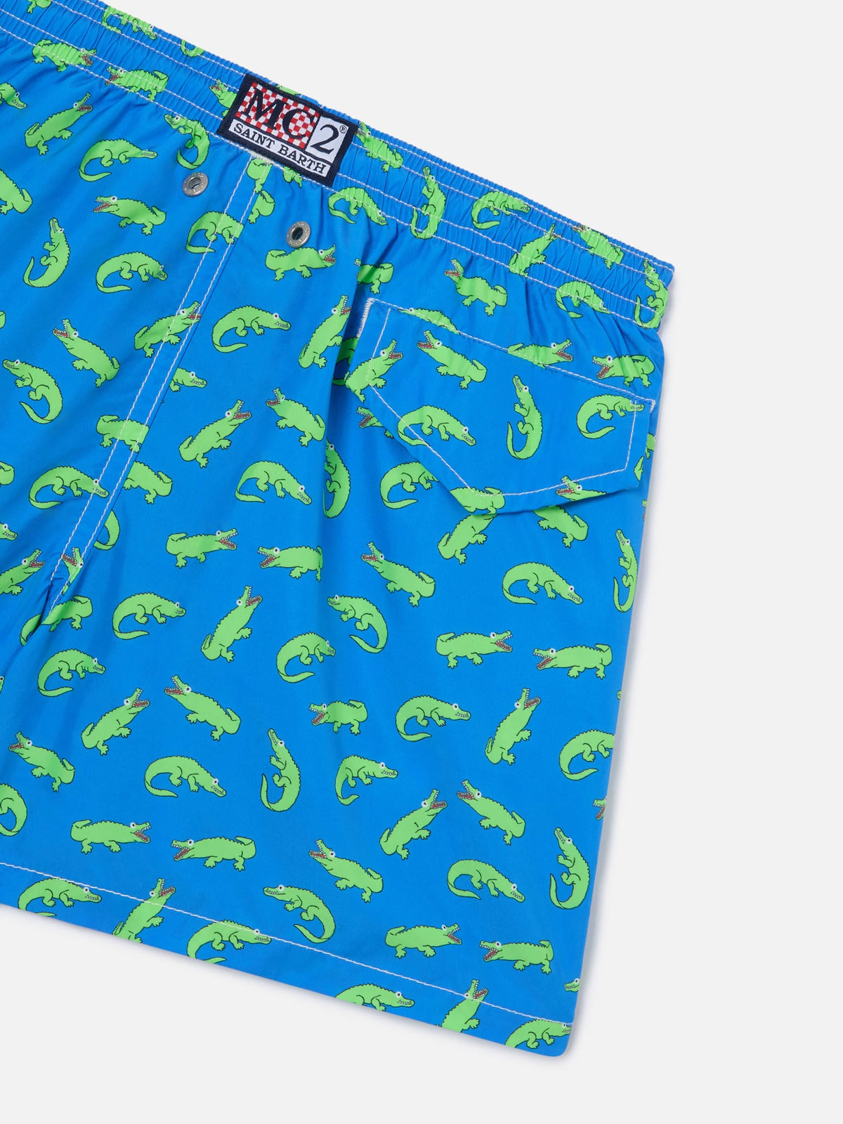 Boy bluette swim shorts with green alligator print