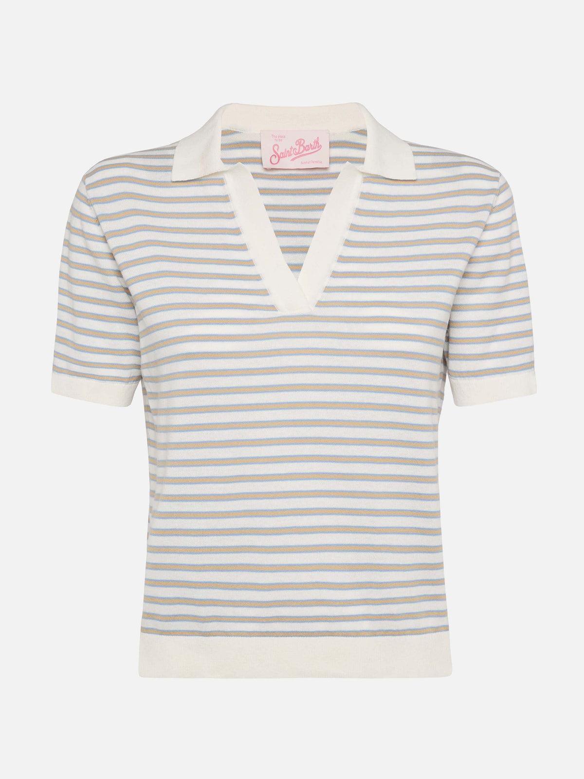 Beige striped knitted polo Evonne