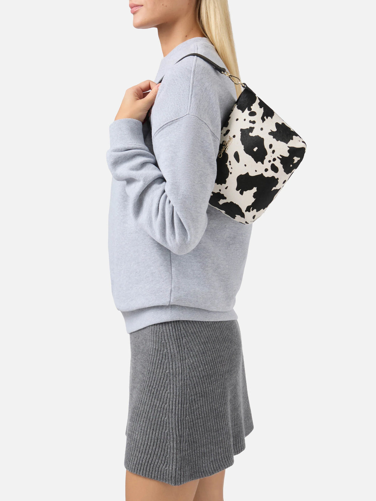 Aline Shoulder Bag in brushed leather and cow-print calf hair