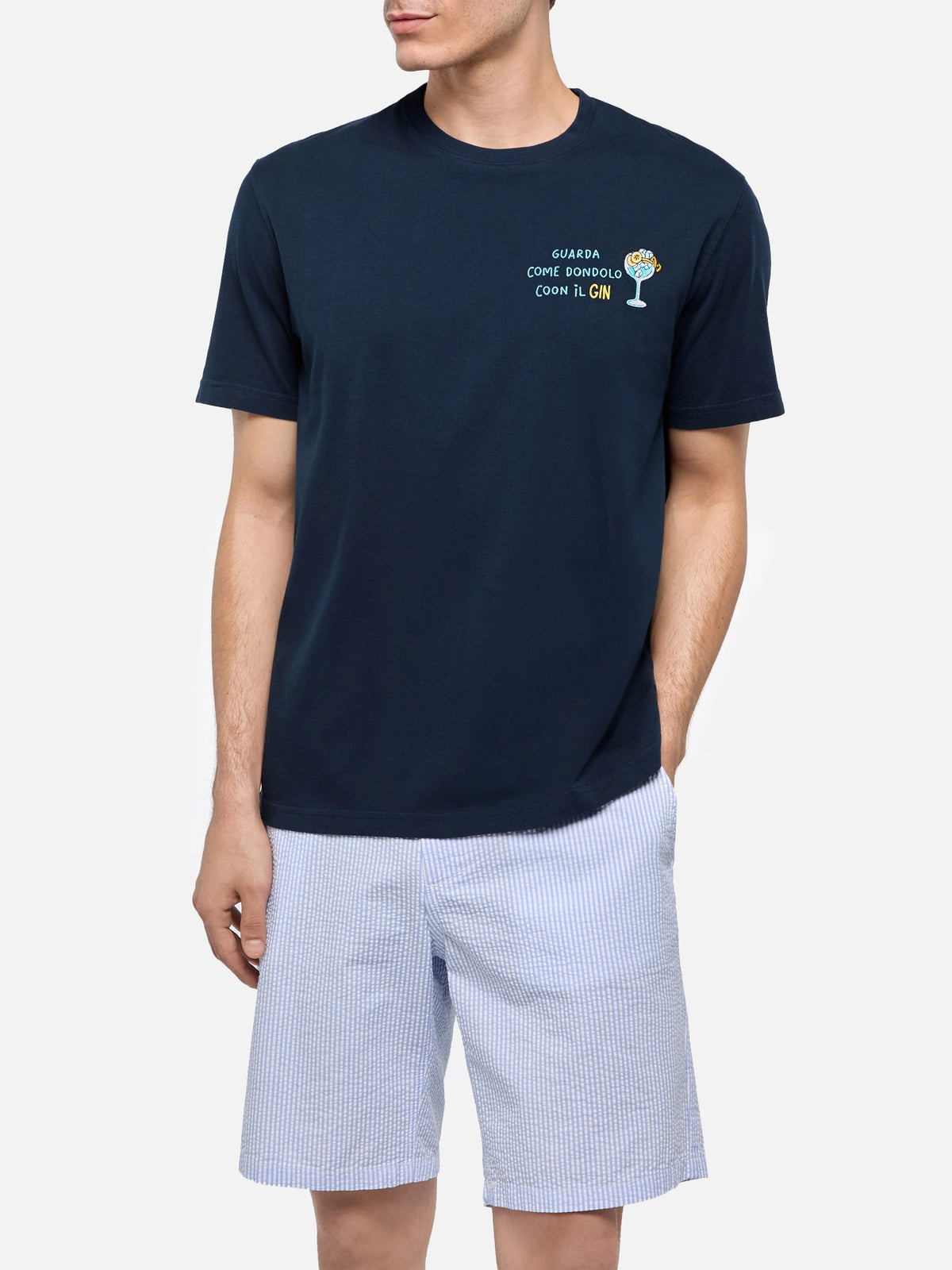 Classic fit cotton jersey t-shirt Portofino with Dondolo con il Gin embroidery