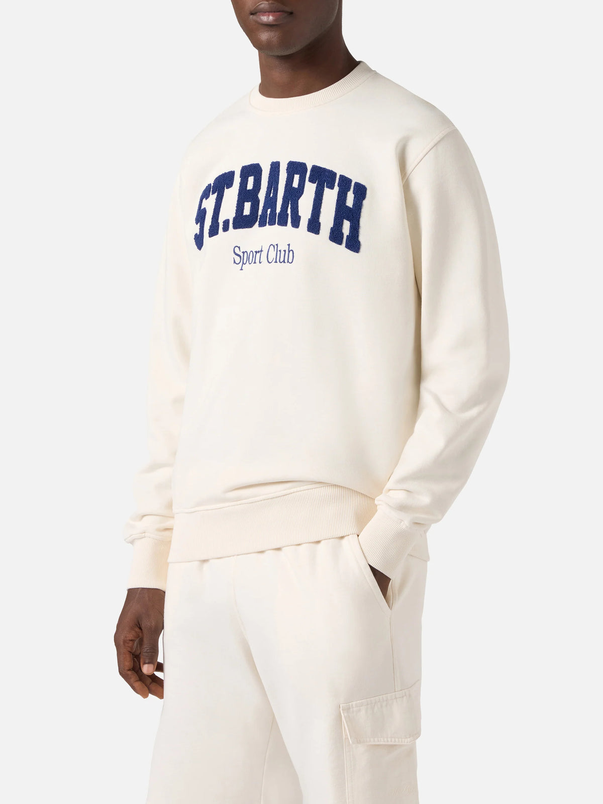 Cream Ponza cotton sweatshirt with Sport Club raised terry-effect logo