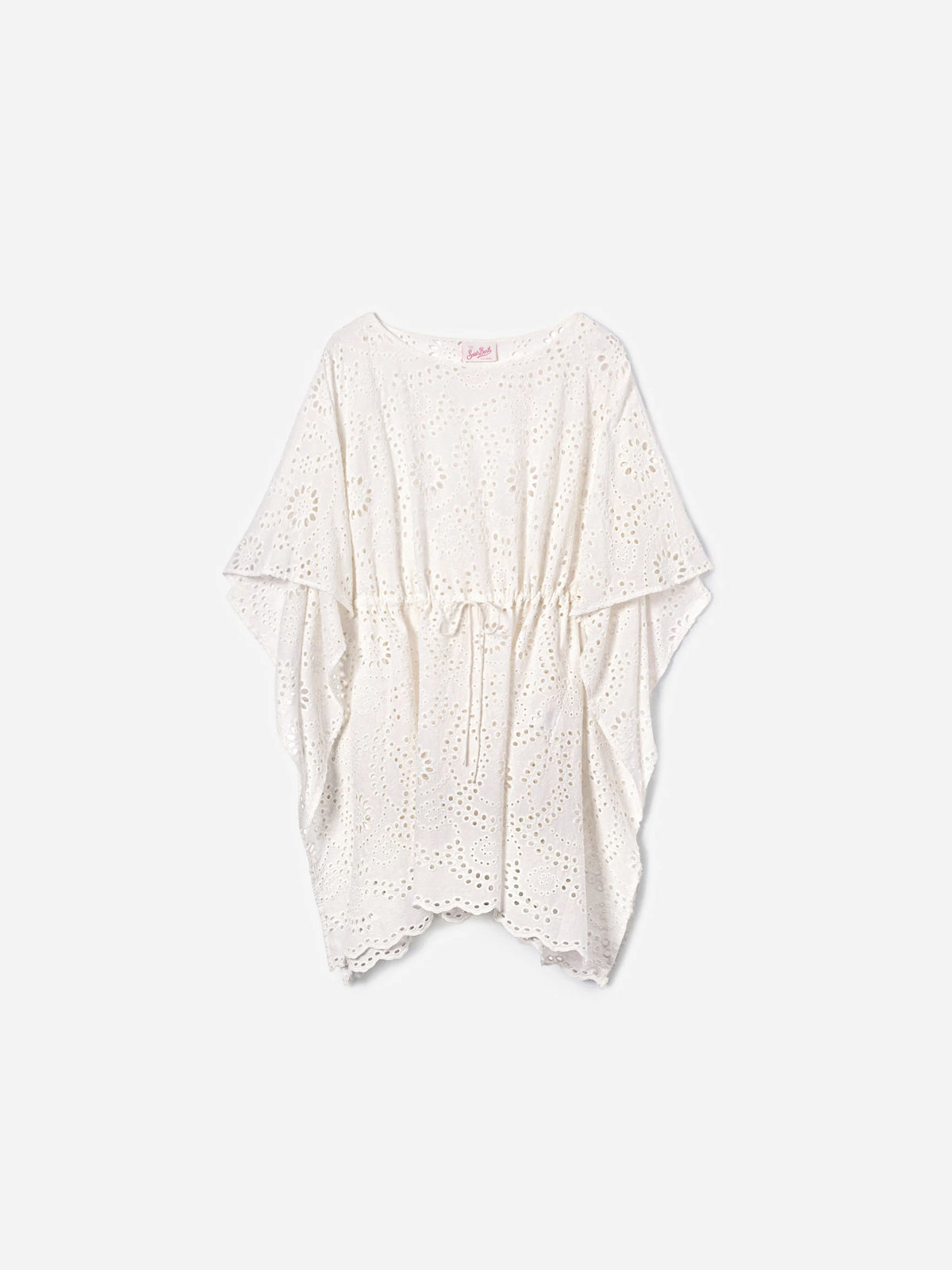Iria short kaftan in white sangallo textile